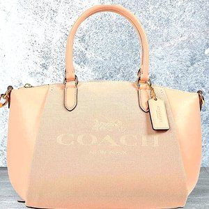 Coach Pink Carriage Jacquard Elise Satchel With Pink Strap